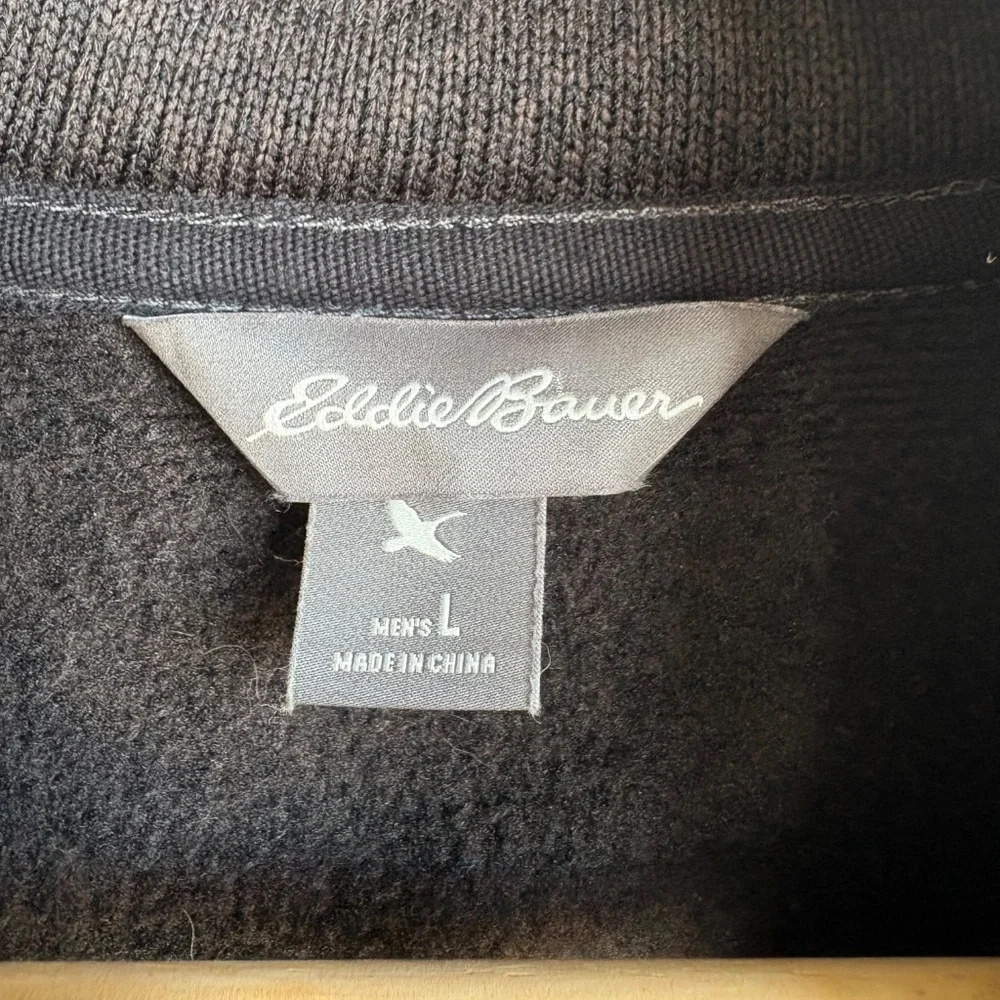 Eddie Bauer Mens Full Zip Fleece Jacket Sweater Black/Gray Hike Size‎ Large